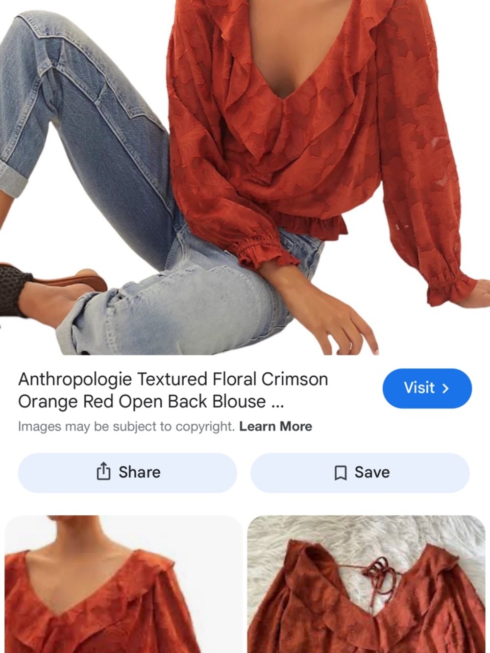 Anthropologie Rust Red Textured Floral Blouse